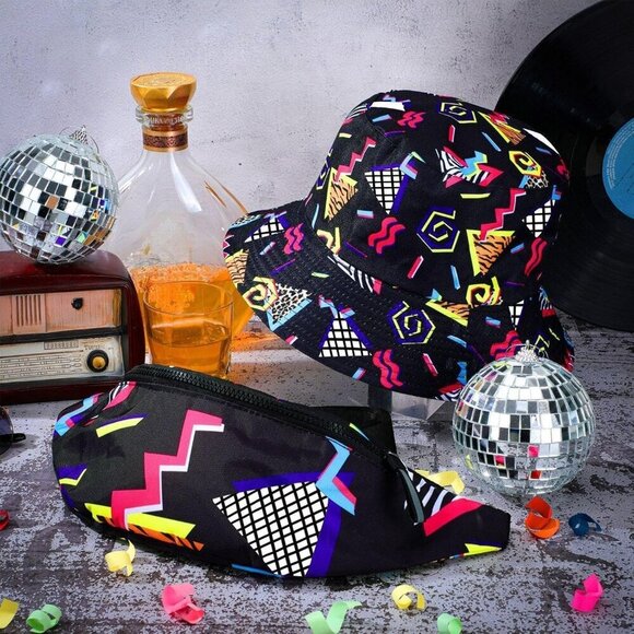 2 Pcs Retro Fanny Pack and Bucket Hat Set for Men Women Summer Outdoor main image 4